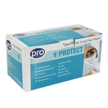 PRO - PRO Type IIR Ear Loop Face Mask Fluid Resistant Pack of 50 - Life Cleaning & Hygiene Supplies - 859