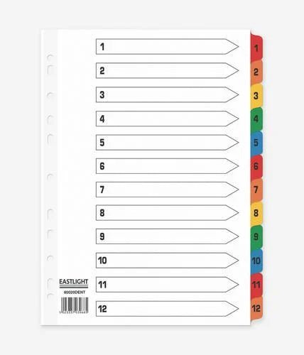 Eastlight - 1 - 12 Dividers White with Coloured Mylar Tabs - Life Cleaning & Hygiene Supplies - 80020DENT