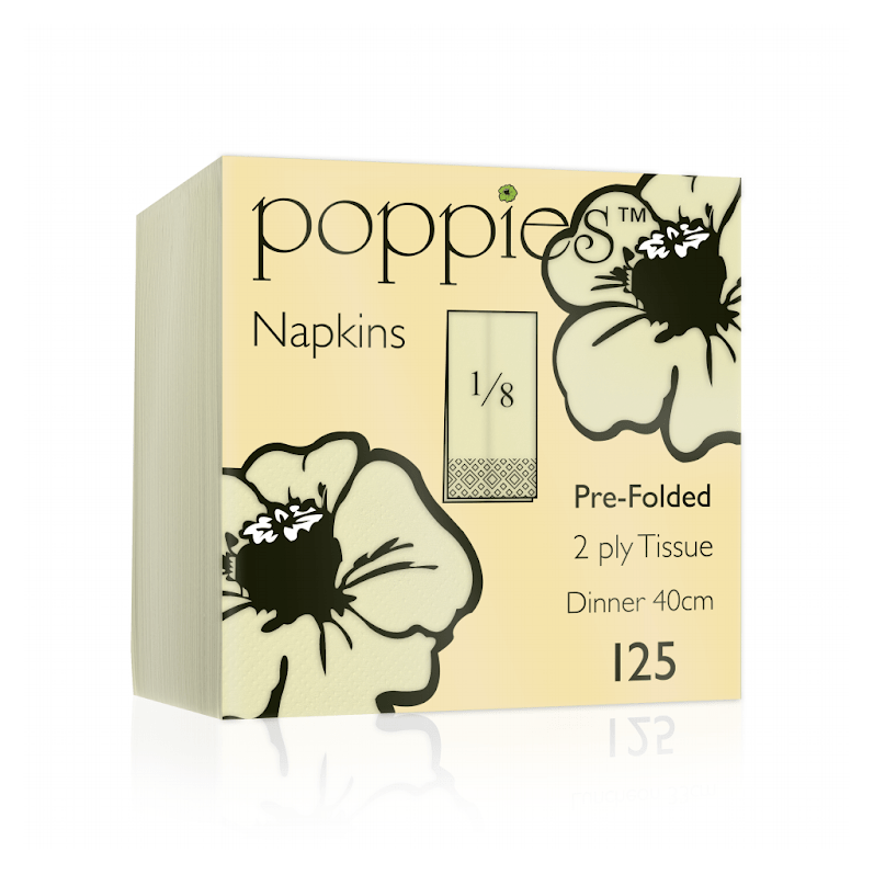 Poppies - 2 Ply Buttermilk 40cm x 40cm 8 Fold Napkin - Life Cleaning & Hygiene Supplies - 4028BM