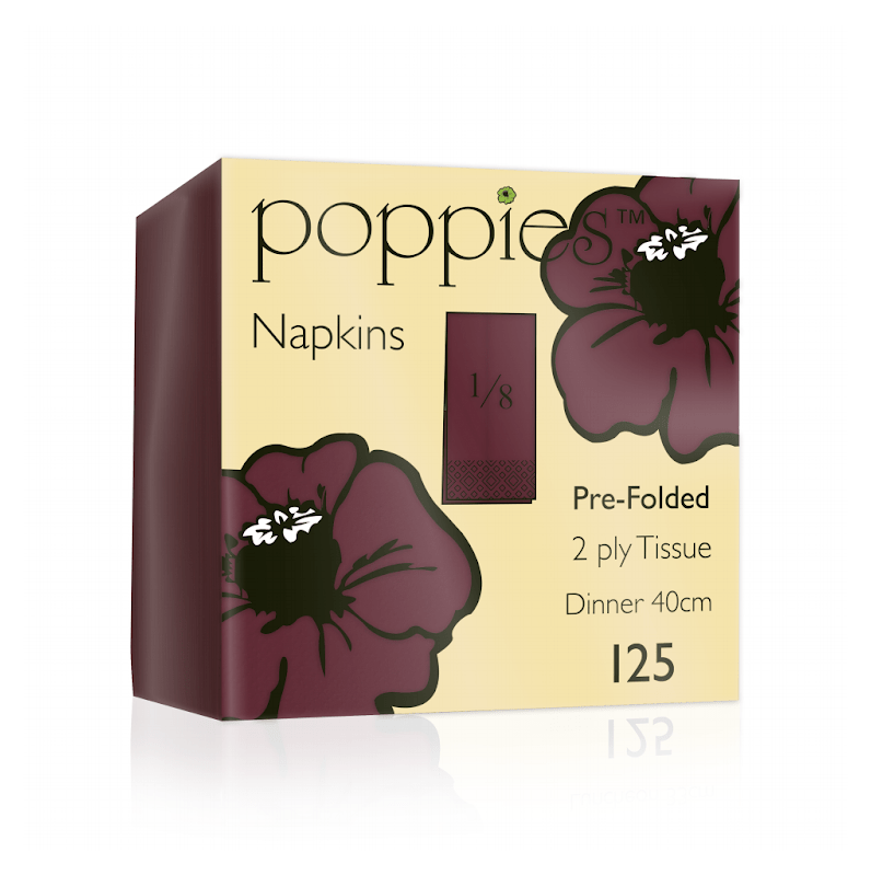 Poppies Black - 40 x 40 Bordeaux 2Ply 8 Fold Napkins - Life Cleaning & Hygiene Supplies - 4028BX