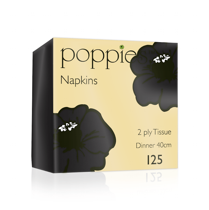 Poppies - Black Dinner Napkin 2 - Ply 4 - Fold 40cm - Life Cleaning & Hygiene Supplies - 4024BK