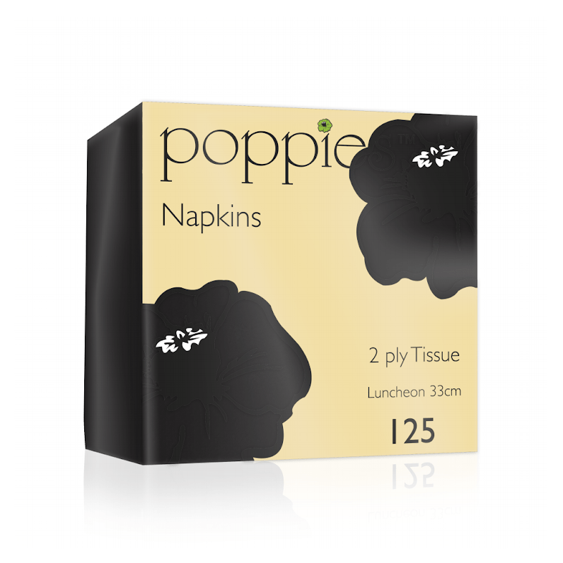 Poppies - Black Lunch Napkins 2 - Ply 4 - Fold 32cm - Life Cleaning & Hygiene Supplies - 3324BK
