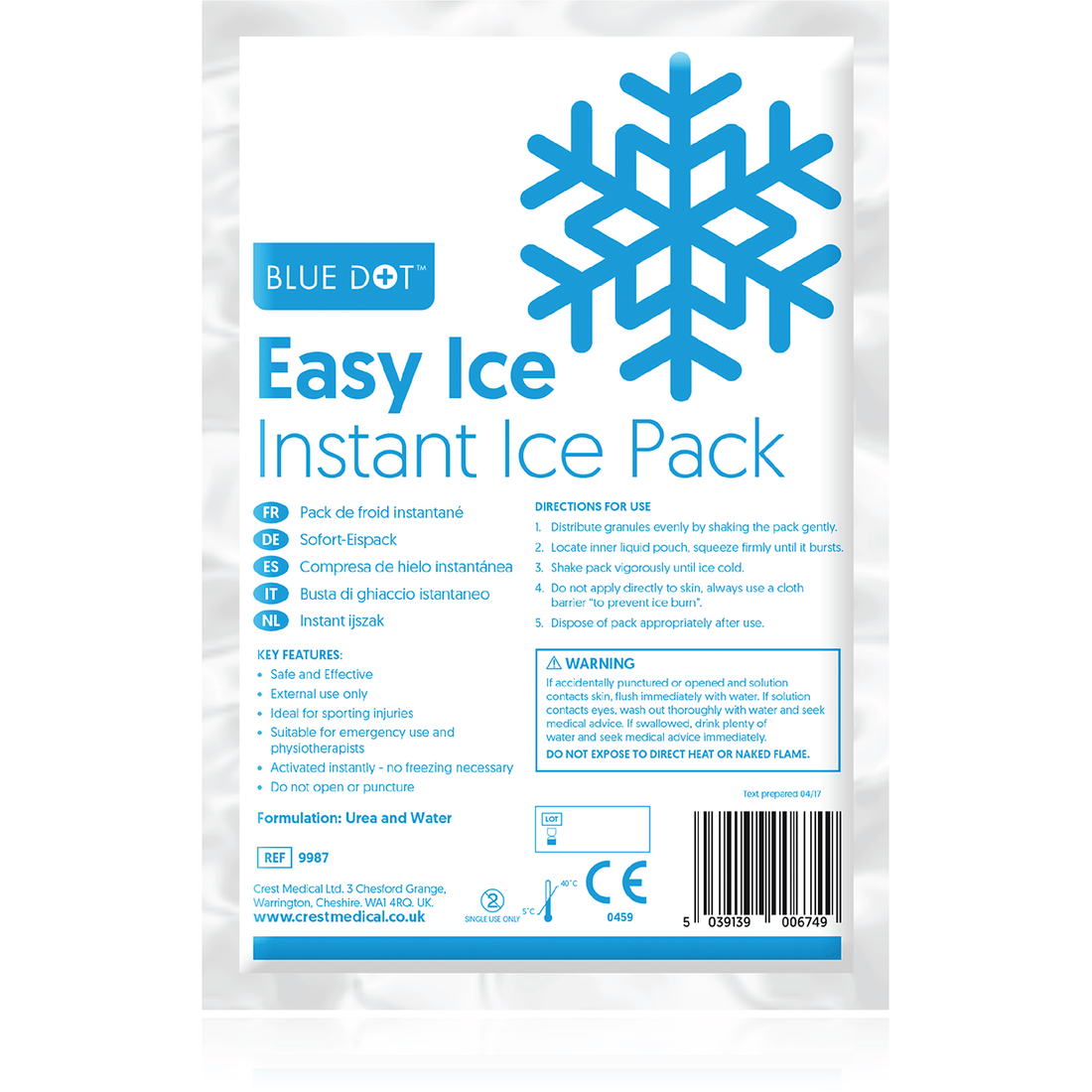 Blue Dot - Blue Dot Easy Ice SMALL Multi - Language Instant Ice Pack 19cm x 13cm - Life Cleaning & Hygiene Supplies - 9987