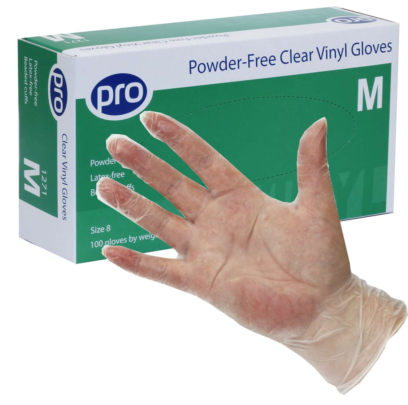 Pro - Clear Vinyl Powder Free Gloves - Life Cleaning & Hygiene Supplies - M - 1271