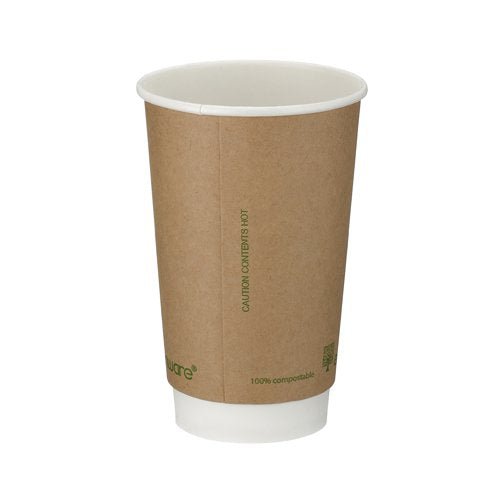 Edenware - Double Wall Coffee Cup PLA Lined 16oz Kraft - Life Cleaning & Hygiene Supplies - B04014