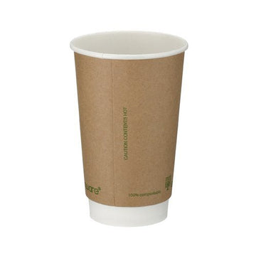 Edenware - Double Wall Coffee Cup PLA Lined 16oz Kraft - Life Cleaning & Hygiene Supplies - B04014