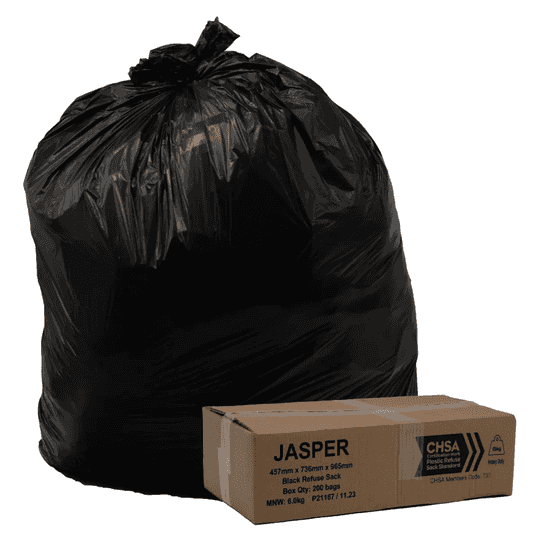 Jasper - Jasper Black Waste Bags - Heavy Duty 15KG - 457 x 736 x 965mm - Life Cleaning & Hygiene Supplies - P22373