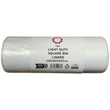White Light Duty Square Bin Liner 310x600x600mm 30 Rolls X 100