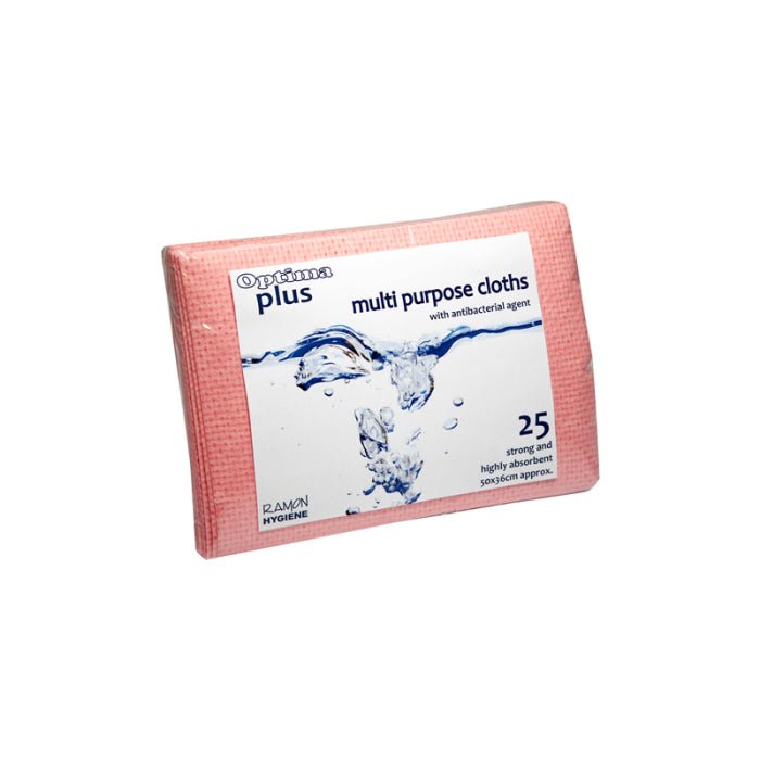 Ramon Hygiene - Optima Plus Multipurpose Cloths 50 x 36cm - Life Cleaning & Hygiene Supplies - Red - 759R.25
