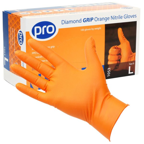 Pro - Orange Diamond Grip Nitrile Gloves - Life Cleaning & Hygiene Supplies - M - 1052