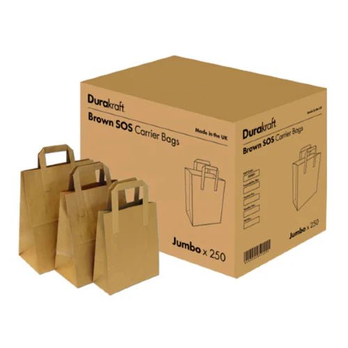 Durakraft - Recycled SOS Brown Paper Bags with Flat Handles | Jumbo - 10" x 12" - Life Cleaning & Hygiene Supplies - 30989