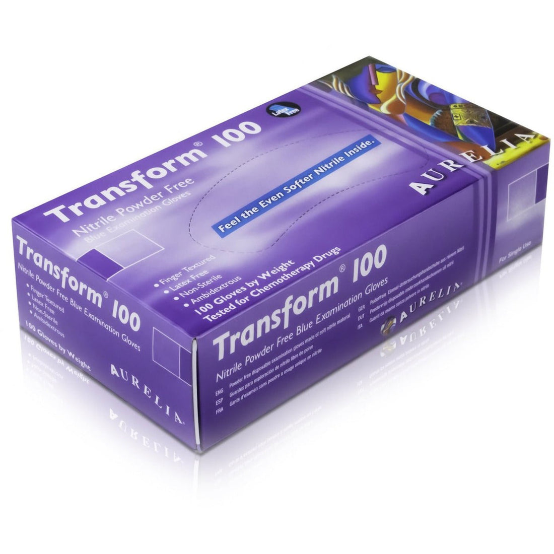 Aurelia - Transform 100 PF Nitrile Blue Glove Box of 100 - Life Cleaning & Hygiene Supplies - L - 9889A8