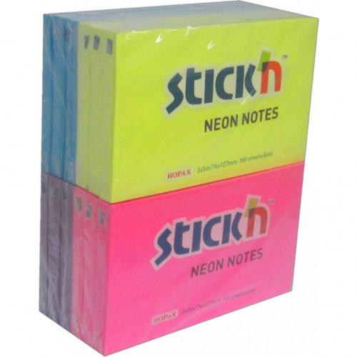 ValueX - ValueX Stickn Sticky Notes 76x127mm Neon Assorted - Life Cleaning & Hygiene Supplies - 41885HP