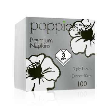 Poppies - White 3 Ply 40cm 8 Fold Napkin - Life Cleaning & Hygiene Supplies - 4038WH
